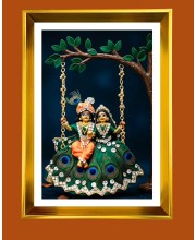 Divine Radha Krishna Golden Photo Frame - 10x14 Inches | Elegant Wooden Frame For Home, Office & Temple Decoration | Spiritual Wall & Table Decor and Gift Item