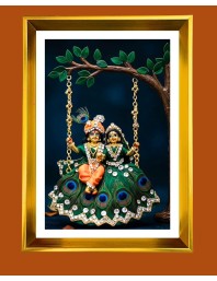 Divine Radha Krishna Golden Photo Frame - 14x18 Inches | Elegant Wooden Frame For Home, Office & Temple Decoration | Spiritual Wall & Table Decor And Gift Item (F9487)