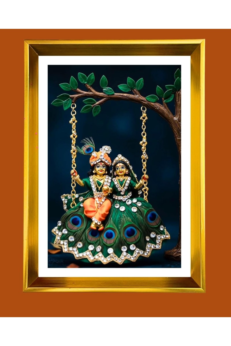 Divine Radha Krishna Golden Photo Frame - 14x18 Inches | Elegant Wooden Frame For Home, Office & Temple Decoration | Spiritual Wall & Table Decor And Gift Item (F9487)