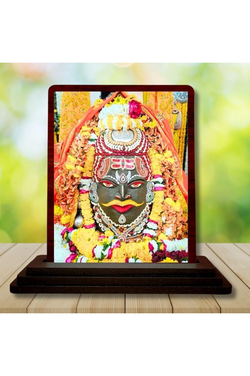 Car Desk/Table Top Mahakaleshwar Jyotirlinga Wooden Photo Stand 3x4 Inches, Compact & Stylish Spiritual Display For Car, Home & Office (Pack Of 1) (F14438)