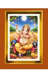 Lord Ganesha Golden Photo Frame - 10x14 Inches | Elegant Wooden Frame For Home, Office & Temple Decoration | Spiritual Wall & Table Decor and Gift Item