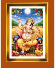 Lord Ganesha Golden Photo Frame - 10x14 Inches | Elegant Wooden Frame For Home, Office & Temple Decoration | Spiritual Wall & Table Decor and Gift Item