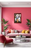 Lord Krishna With Gomatha Photo Frame For Wall & Table | 7x9 Inch Golden Cherry Finish | Decorative Lord Krishna With Gomatha Photo Frame For Home, Office & Pooja Room (F11538)