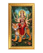Devi Durga Digital Golden Color Photo Frame | Hindu Religious Wall Decor | 10x17 Inches - Inspirational Wall Art For Office, Home Decor - Ideal Spiritual Gift (F10255)