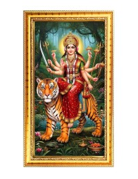 Devi Durga Digital Golden Color Photo Frame | Hindu Religious Wall Decor | 10x17 Inches - Inspirational Wall Art For Office, Home Decor - Ideal Spiritual Gift (F10255)