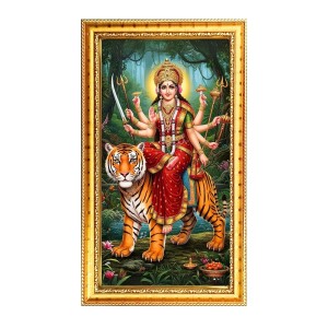 Devi Durga Digital Golden Color Photo Frame | Hindu Religious Wall Decor | 10x17 Inches - Inspirational Wall Art For Office, Home Decor - Ideal Spiritual Gift (F10255)