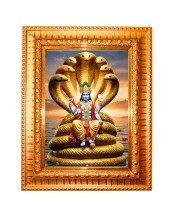 Lord Vishnu Golden Designer Photo Frame | 10x14 Inch Religious Wall Hanging Frame For Home & Office Decoration | Hindu Deity Lord Vishnu Spiritual Gift Item