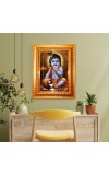 Lord Baby Krishna Golden Designer Photo Frame | 10x14 Inch Religious Wall Hanging Frame For Home & Office Decoration | Hindu Deity Lord Baby Krishna Spiritual Gift Item
