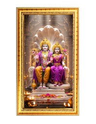 Lord Vishnu & Lakhsmi Digital Golden Color Photo Frame | Hindu Religious Wall Decor | 10x17 Inches - Inspirational Wall Art For Office, Home Decor - Ideal Spiritual Gift (F10216)
