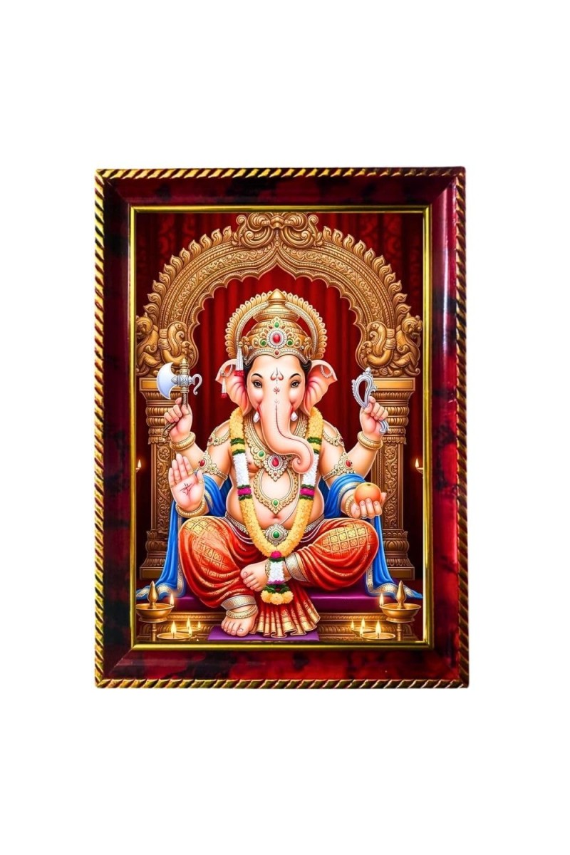 Lord Ganesha Photo Frame For Wall & Table | 7x9 Inch Golden Cherry Finish | Decorative Lord Ganesha Photo Frame For Home, Office & Pooja Room (F11803)
