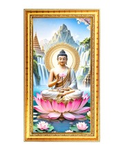 Lord Buddha Digital Golden Color Photo Frame | Hindu Religious Wall Decor | 10x17 Inches - Inspirational Wall Art For Office, Home Decor - Ideal Spiritual Gift (F10356)