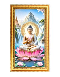 Lord Buddha Digital Golden Color Photo Frame | Hindu Religious Wall Decor | 8x15 Inches - Inspirational Wall Art For Office, Home Decor - Ideal Spiritual Gift (F10356)
