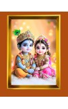 Cute Radha Krishna Golden Photo Frame - 10x14 Inches | Elegant Wooden Frame For Home, Office & Temple Decoration | Spiritual Wall & Table Decor and Gift Item
