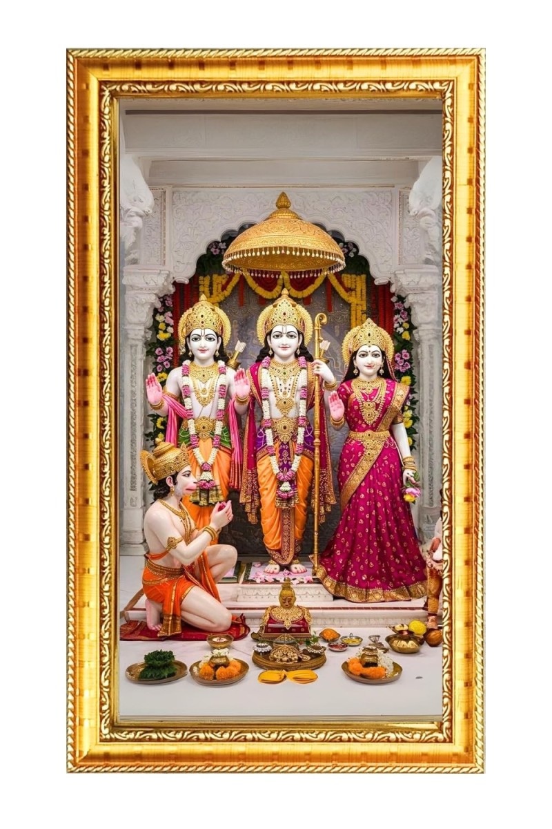 Shree Ram,Lakhsmi,Lakhsman And Hanuman Digital Golden Color Photo Frame | Hindu Religious Wall Decor | 8x15 Inches - Inspirational Wall Art For Office, Home Decor - Ideal Spiritual Gift (F10287)