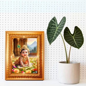 Baby Krishna Golden Designer Photo Frame | 10x14 Inch Religious Wall Hanging Frame For Home & Office Decoration | Hindu Deity Spiritual Gift Item Baby Krishna Golden Designer Photo Frame | 10x14 Inch Religious Wall Hanging Frame For Home & Office Decoration | Hindu Deity Spiritual Gift Item