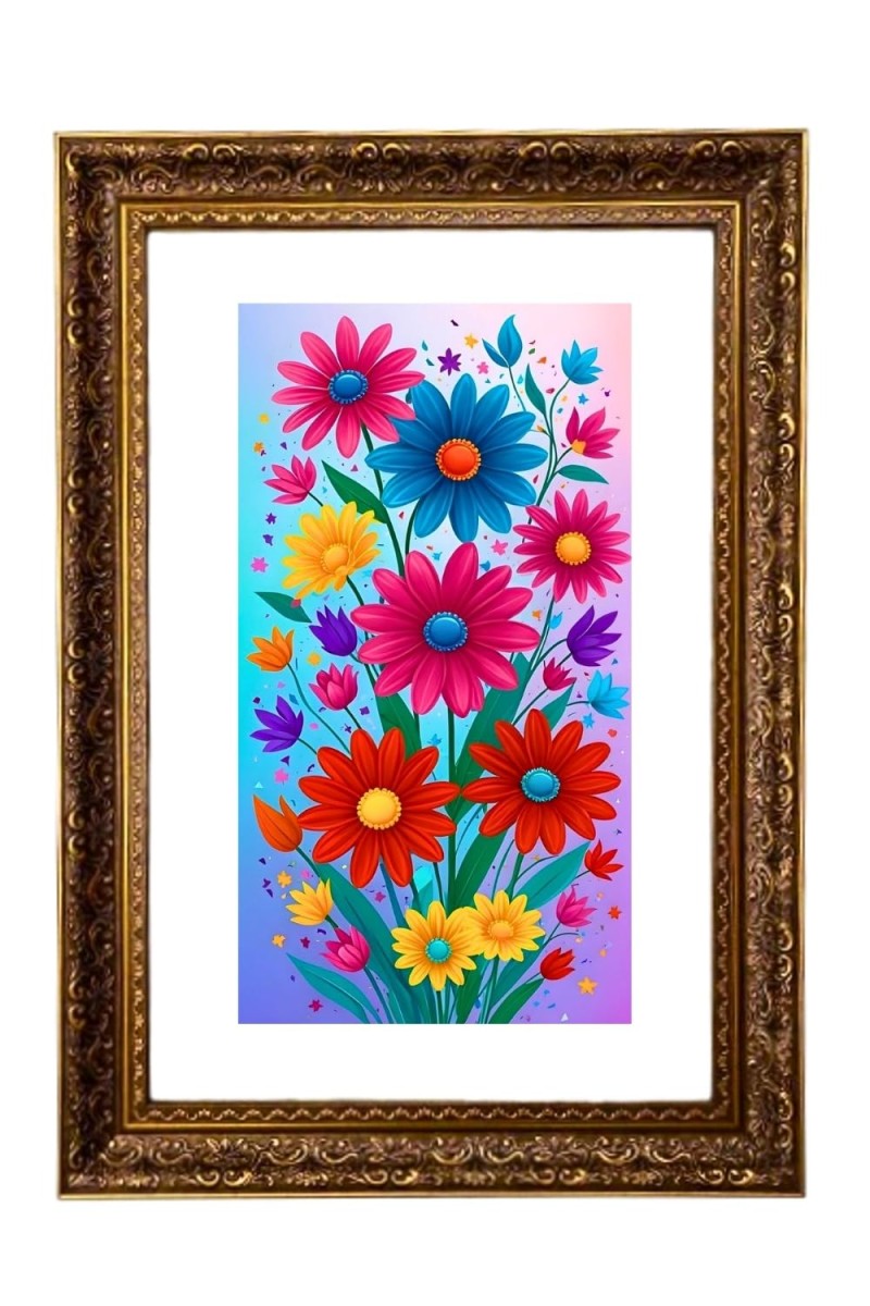 Floral Painting Print Big Photo Frame - 20x28 Inches For Home,Temple & Office Decoration (F10995)