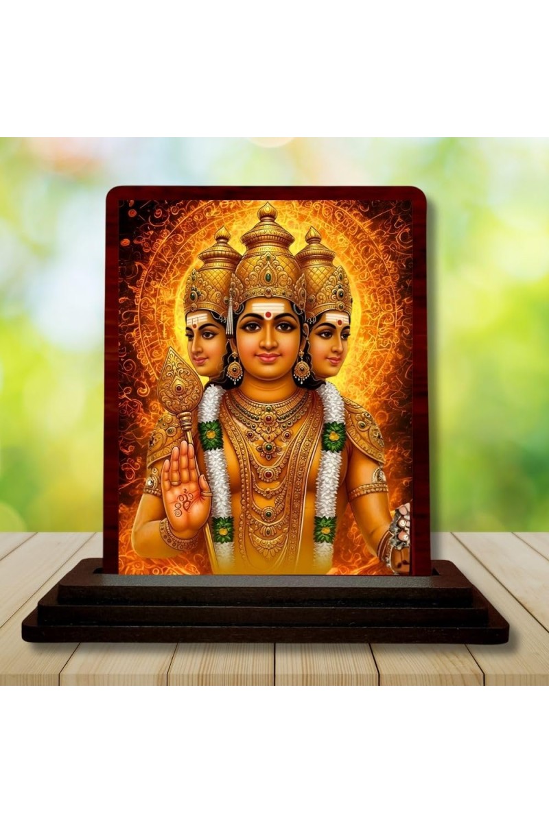 Car Desk/Table Top Lord Brahma Wooden Photo Stand 3x4 Inches, Compact & Stylish Spiritual Display For Car, Home & Office (Pack Of 1) (F14259)