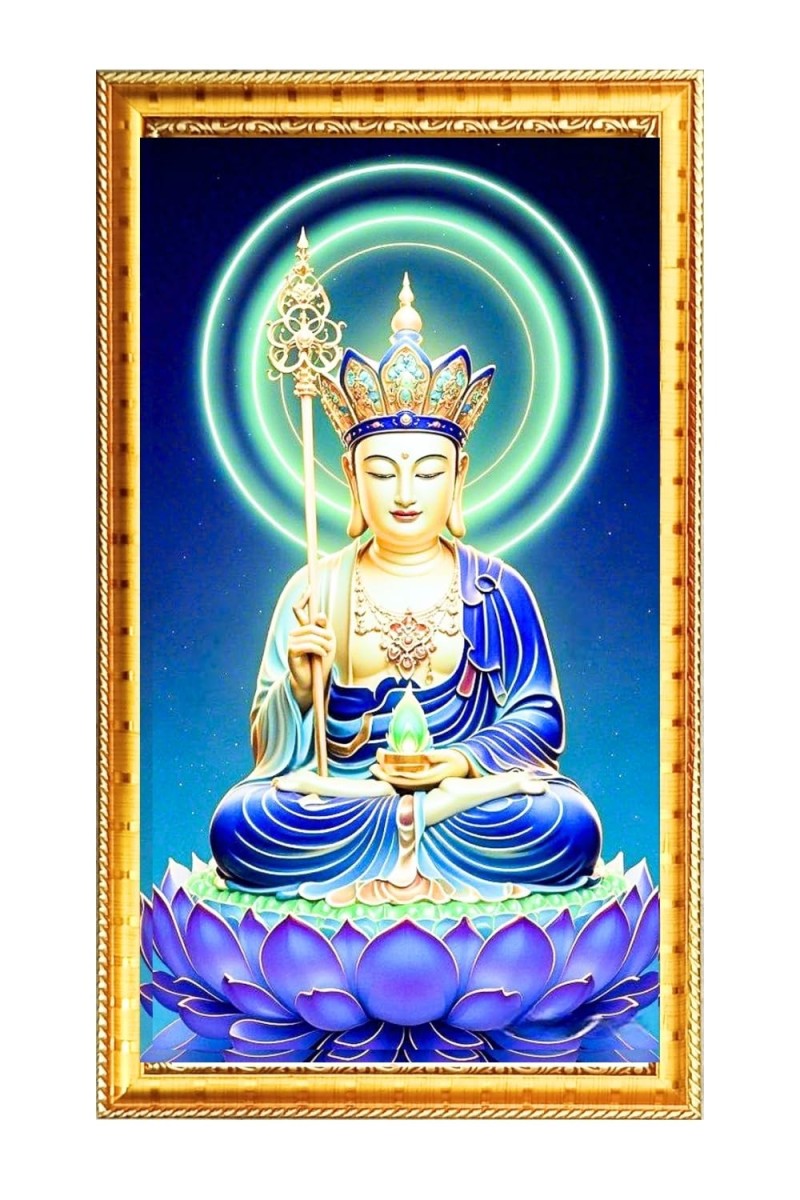 Kṣitigarbha Bodhisattva Digital Golden Color Photo Frame | Hindu Religious Wall Decor | 10x17 Inches - Inspirational Wall Art For Office, Home Decor - Ideal Spiritual Gift (F10202)