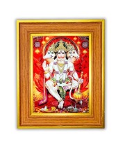 Five-faced Avataar Of Lord Hanuman Photo Frame 10x14 Inches-Brown Wooden Frame For Home, Office & Temple Decoration And Gifting (F6487)