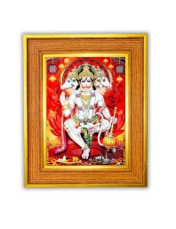 Five-faced Avatar Of Lord Hanuman Photo Frame 10x14 Inches-Brown Wooden Frame For Home, Office & Temple Decoration And Gifting (F6487)