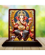 Car Desk/Table Top Lord Ganesha Wooden Photo Stand 3x4 Inches, Compact & Stylish Spiritual Display For Car, Home & Office (Pack Of 1) (F14160)