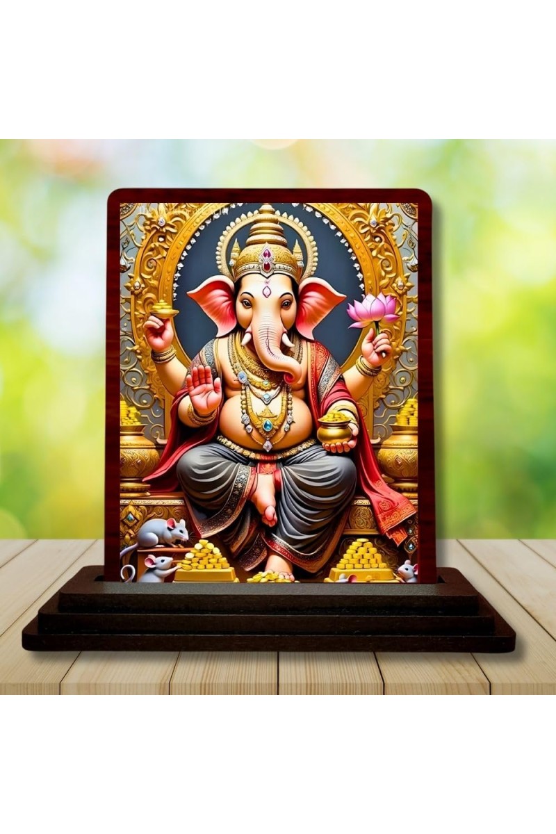 Car Desk/Table Top Lord Ganesha Wooden Photo Stand 3x4 Inches, Compact & Stylish Spiritual Display For Car, Home & Office (Pack Of 1) (F14160)