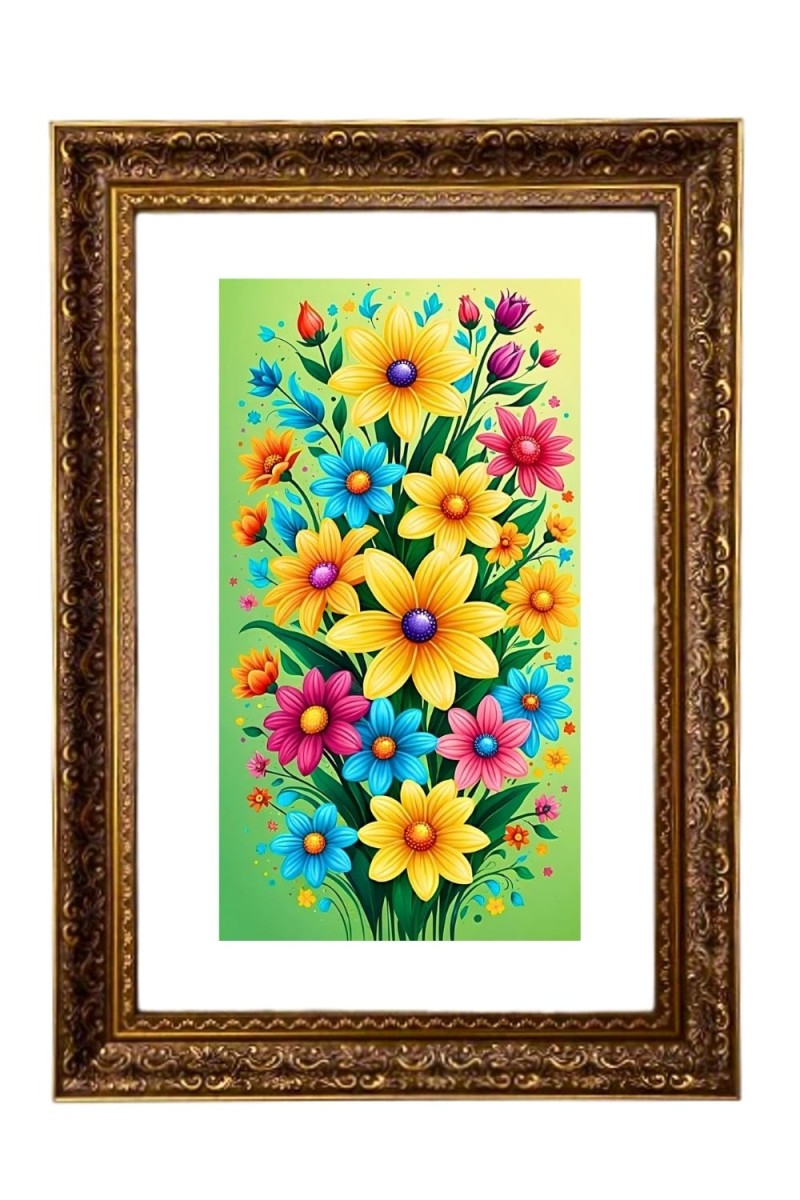 Floral Painting Print Big Photo Frame - 20x28 Inches For Home,Temple & Office Decoration (F10996)
