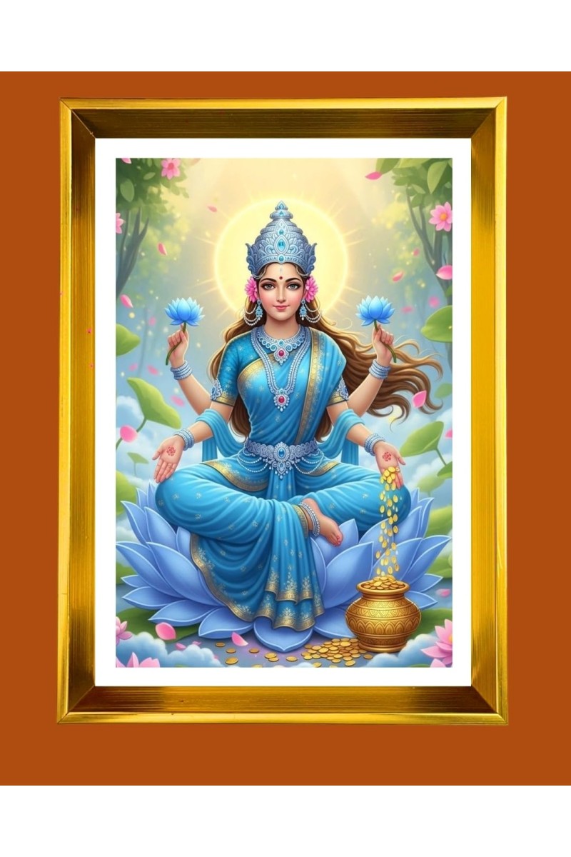 Mata Lakhsmi Golden Photo Frame - 16x20 Inches | Elegant Wooden Frame For Home, Office & Temple Decoration | Spiritual Wall & Table Decor And Gift Item (F9537)