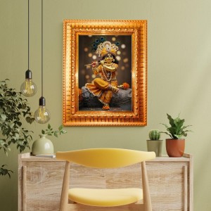 Lord Ganesha Golden Designer Photo Frame | 14x18 Inch Religious Wall Hanging Frame For Home, Office Decoration and Spiritual Gift Item (M2)