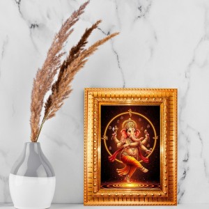 Divine Ganesha Golden Designer Photo Frame | 16x20 Inch Religious Wall Hanging Frame For Home, Office Decoration and Spiritual Gift Item