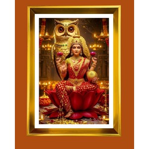 Mata Lakhsmi Golden Photo Frame - 18x22 Inches | Elegant Wooden Frame For Home, Office & Temple Decoration | Spiritual Wall & Table Decor And Gift Item (F9564)