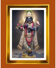 Divine Krishna Golden Photo Frame - 10x14 Inches | Elegant Wooden Frame For Home, Office & Temple Decoration | Spiritual Wall & Table Decor And Gift Item (F9425)