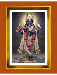 Divine Krishna Golden Photo Frame - 10x14 Inches | Elegant Wooden Frame For Home, Office & Temple Decoration | Spiritual Wall & Table Decor and Gift Item