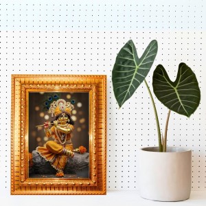 Lord Ganesha Golden Designer Photo Frame | 14x18 Inch Religious Wall Hanging Frame For Home, Office Decoration and Spiritual Gift Item (M2)