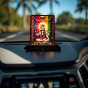 Car Desk/Table Top Lord Shiva Wooden Photo Stand 3x4 Inches, Compact & Stylish Spiritual Display For Car, Home & Office (Pack Of 1) (F14311)