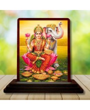Car Desk/Table Top Goddess Lakshmi Wooden Photo Stand 3x4 Inches, Compact & Stylish Spiritual Display For Car, Home & Office (Pack Of 1) (F14556)