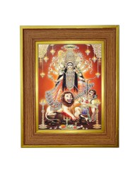 Mahishasura Mardini Photo Frame 18x22 Inches-Brown Wooden Frame For Home, Office & Temple Decoration And Gifting (F6291)