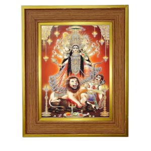 Mahishasura Mardini Photo Frame 16x20 Inches-Brown Wooden Frame For Home, Office & Temple Decoration And Gifting (F6291)