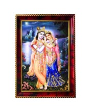 Radha Krishna Photo Frame For Wall & Table | 7x9 Inch Golden Cherry Finish | Decorative Radha Krishna Photo Frame For Home, Office & Pooja Room (F11821)