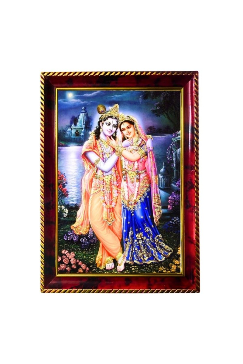 Radha Krishna Photo Frame For Wall & Table | 7x9 Inch Golden Cherry Finish | Decorative Radha Krishna Photo Frame For Home, Office & Pooja Room (F11821)