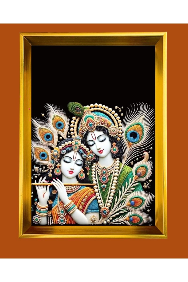 Golden Photo Frame - 10x14 Inches | Elegant Wooden Frame For Home, Office & Temple Decoration | Spiritual Wall & Table Decor and Gift Item