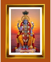 Lord Vishnu Golden Photo Frame - 16x20 Inches | Elegant Wooden Frame For Home, Office & Temple Decoration | Spiritual Wall & Table Decor And Gift Item (F9509)