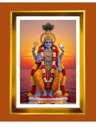 Lord Krishna Golden Photo Frame - 10x14 Inches | Elegant Wooden Frame For Home, Office & Temple Decoration | Spiritual Wall & Table Decor and Gift Item