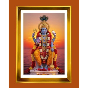 Lord Krishna Golden Photo Frame - 16x20 Inches | Elegant Wooden Frame For Home, Office & Temple Decoration | Spiritual Wall & Table Decor And Gift Item (F9439)