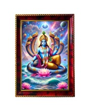 Lord Vishnu Photo Frame For Wall & Table | 7x9 Inch Golden Cherry Finish | Decorative Lord Vishnu Photo Frame For Home, Office & Pooja Room (F11450)
