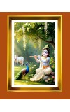 Little Krishna Golden Photo Frame - 10x14 Inches | Elegant Wooden Frame For Home, Office & Temple Decoration | Spiritual Wall & Table Decor And Gift Item (F9920)