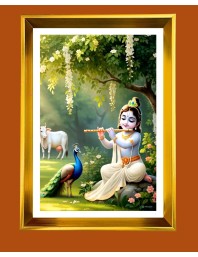 Little Krishna Golden Photo Frame - 14x18 Inches | Elegant Wooden Frame For Home, Office & Temple Decoration | Spiritual Wall & Table Decor And Gift Item (F9920)