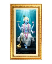 Lord Vishnu Digital Golden Color Photo Frame | Hindu Religious Wall Decor | 8x15 Inches - Inspirational Wall Art For Office, Home Decor - Ideal Spiritual Gift (F10394)