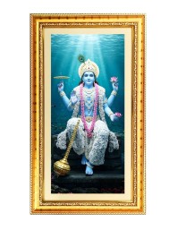 Lord Vishnu Digital Golden Color Photo Frame | Hindu Religious Wall Decor | 8x15 Inches - Inspirational Wall Art For Office, Home Decor - Ideal Spiritual Gift (F10394)