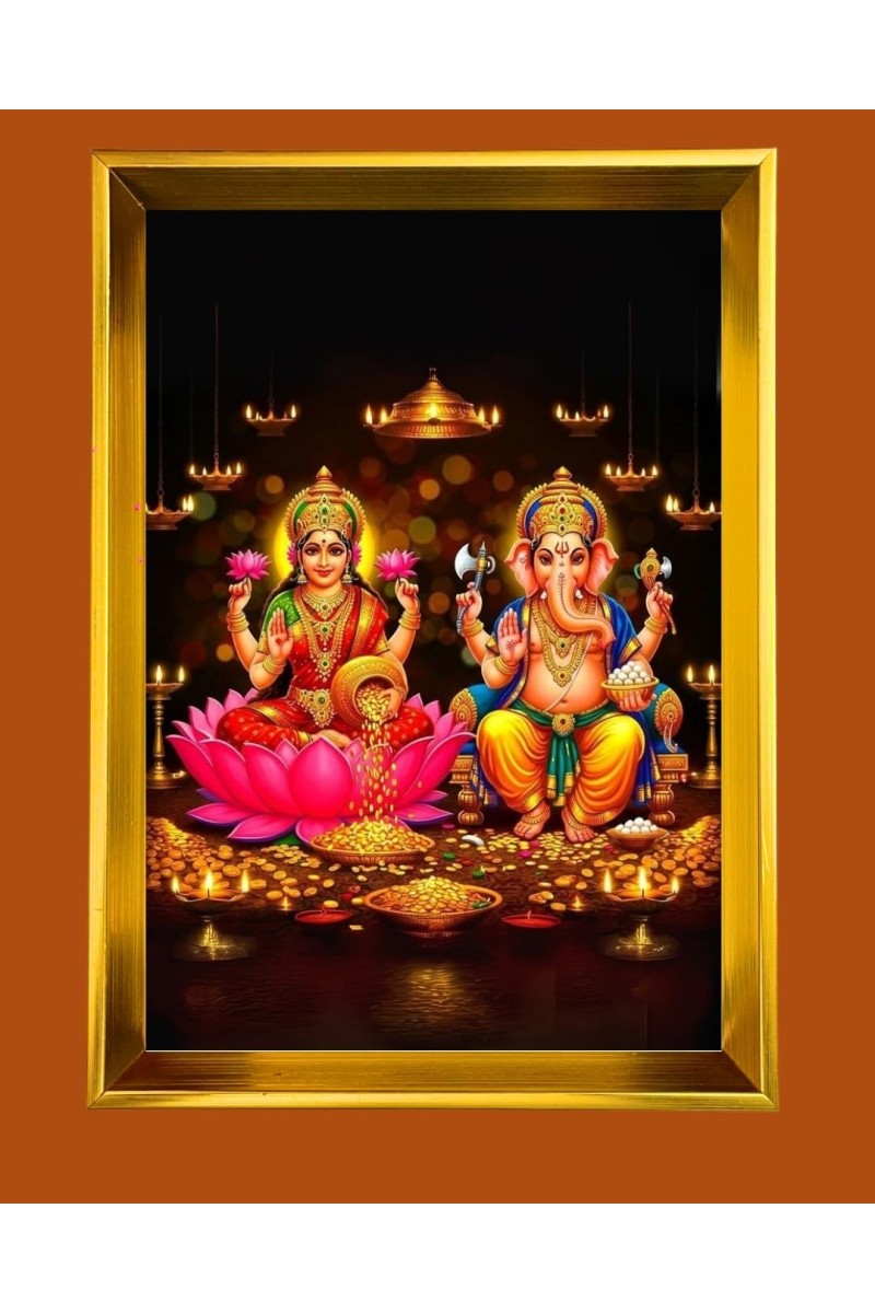 Golden Photo Frame - 10x14 Inches | Elegant Wooden Frame For Home, Office & Temple Decoration | Spiritual Wall & Table Decor and Gift Item